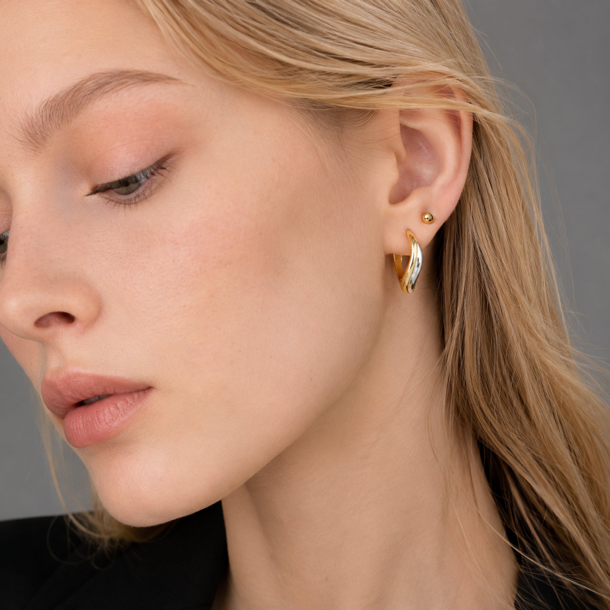 Flowline Two-Tone Fluid Hoop Earrings