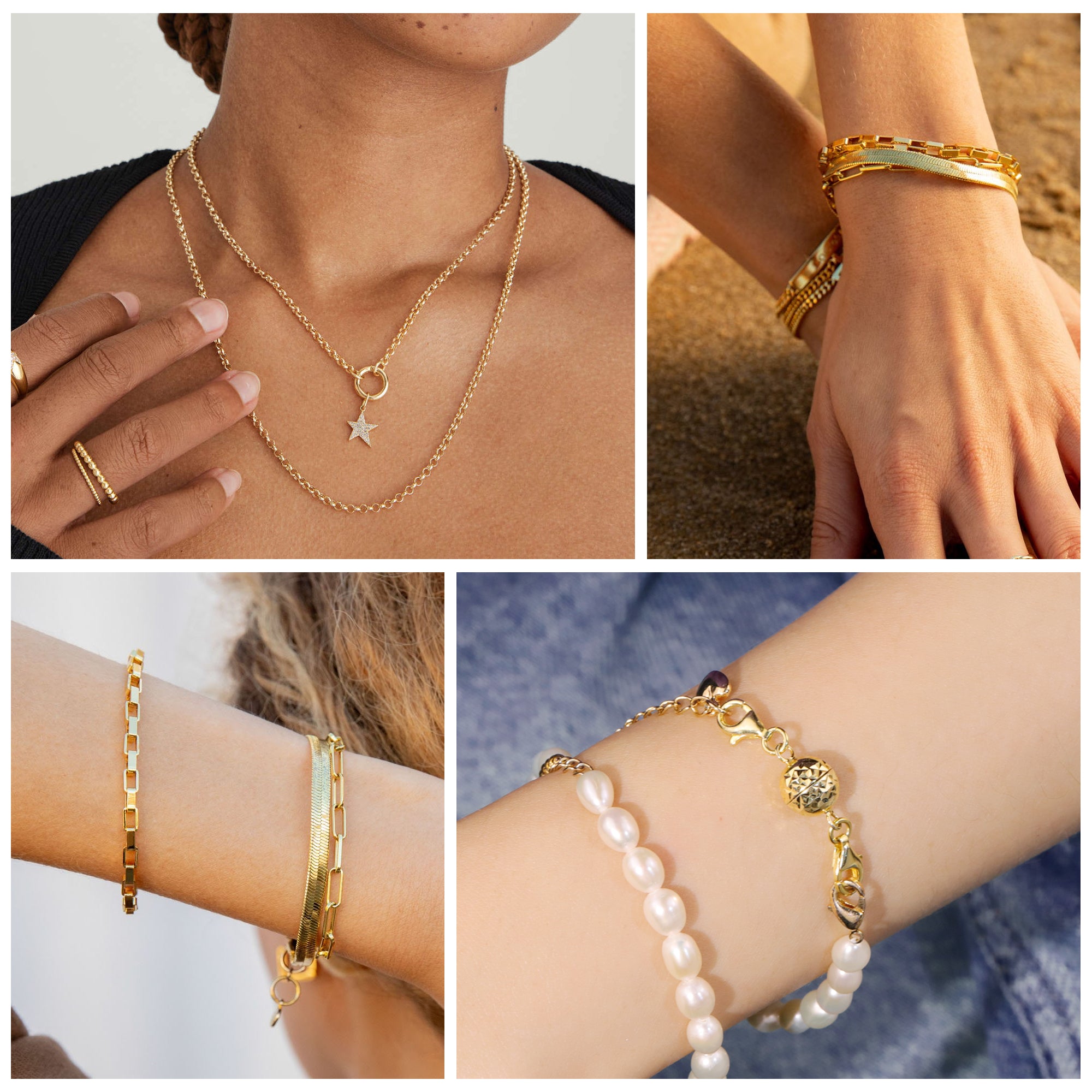 Gold magnetic clasp on chain with round faceted disco bead at center