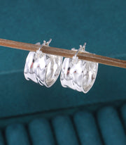 925 Sterling Silver Earrings Hammered Small Chunky Hoop Earrings for Women Hypoallergenic Thick Wide Hoop Earrings