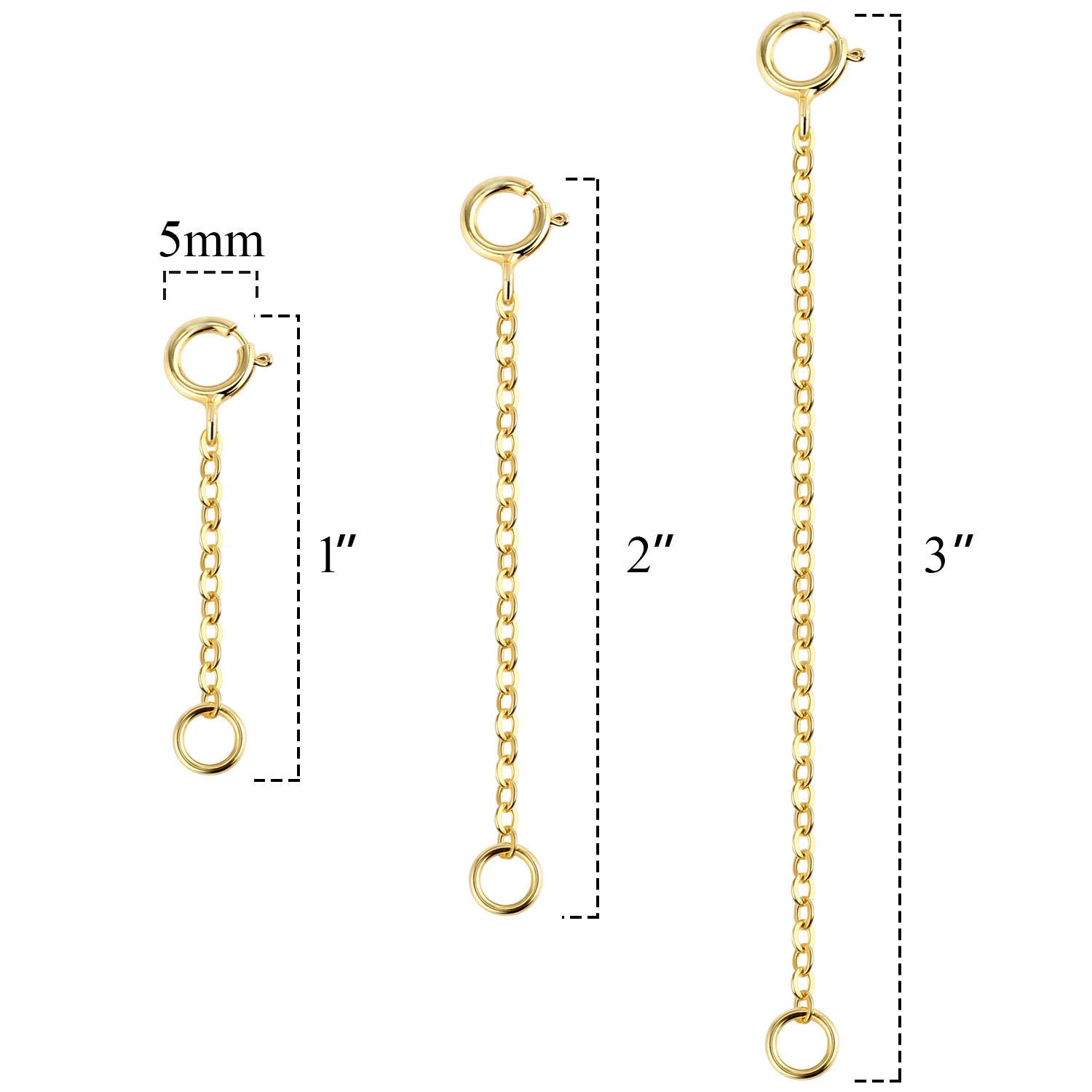 1.5 mm Wide Flat Cross Chain Necklace Extender Set - 1, 2 & 3 Inch