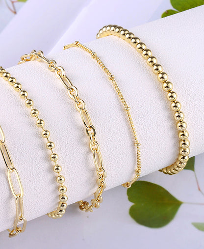 14K Gold Multilayer Bead Chain Bracelet Set