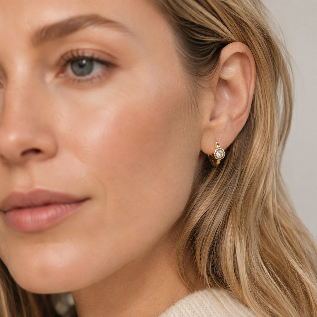 Still Light Sterling Silver Bezel Moissanite Huggie Hoop Earrings
