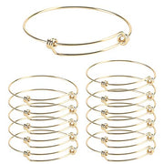 12 PCS Bulk Adjustable Wire Bangle Bracelet Stainless Steel 14K Gold Plated Expandable Bangle Bracelet for JewelryMaking 2.6 inch