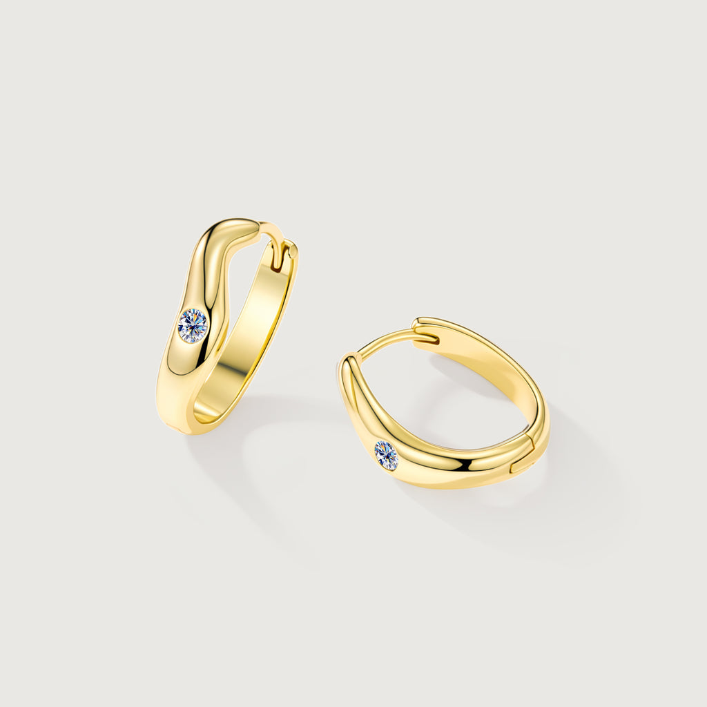 Gold plated moissanite fluid hoop earrings