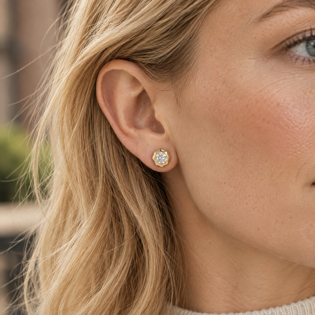 Still Light Sterling Silver Bezel Moissanite Stud Earrings
