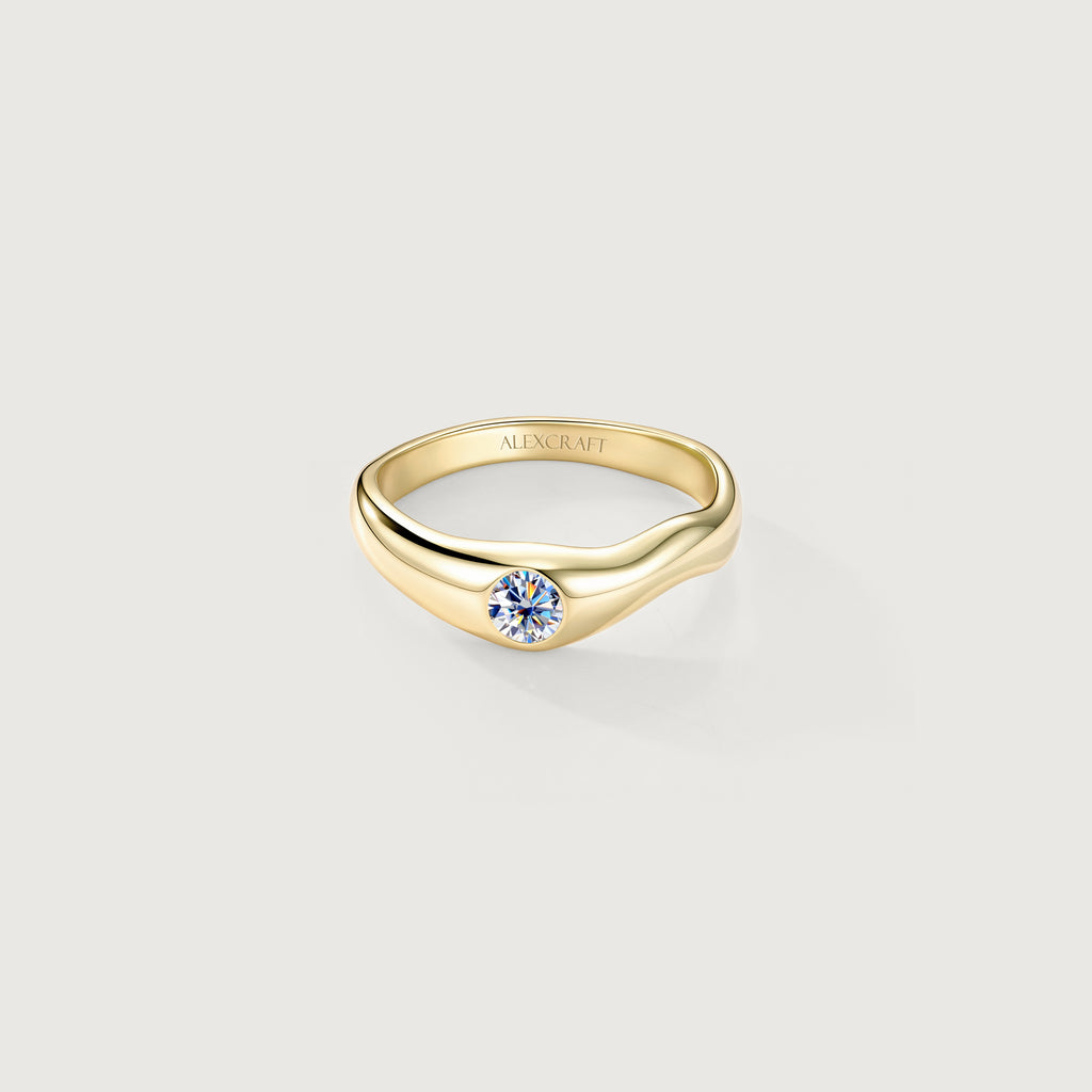 Flowline Bezel Moissanite Wave Stackable Band Ring