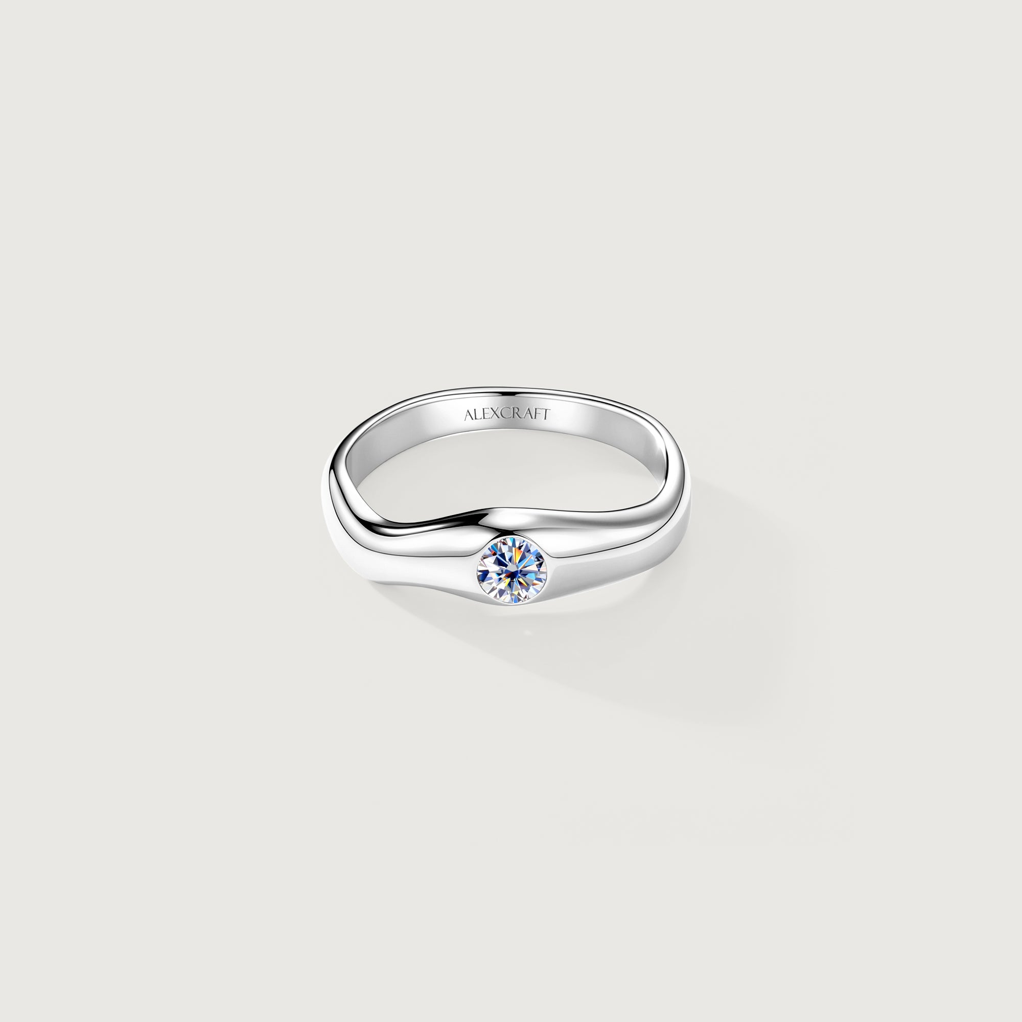 Flowline Bezel Moissanite Wave Stackable Band Ring