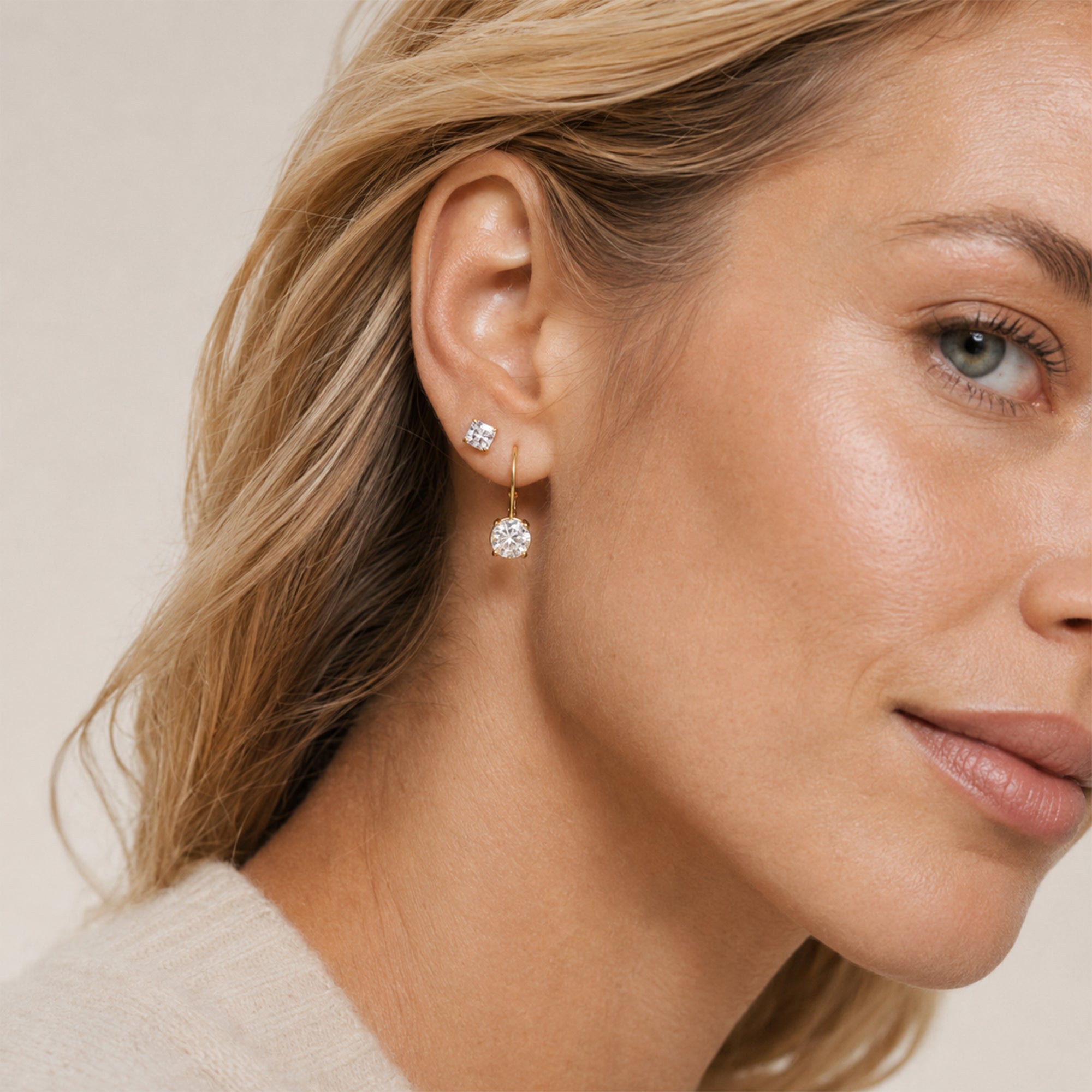 Solitaire Moissanite Leverback Drop Earrings