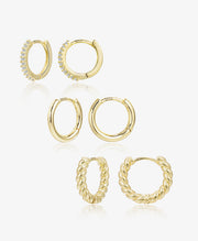 3 Pairs Small Gold Hoop Earrings Set
