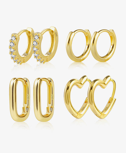 Small Gold Huggie Earrings Set