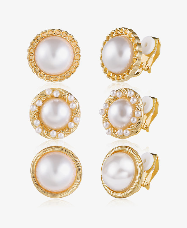 3 Pairs Freshwater Pearl Clip-On Earrings Set