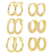 Gold Plated Earrings for Women, 6 Pairs 14k Gold Hoop Earrings for Women, Hypoallergenic Chunky Gold Earrings Jewelry Set Gifts
