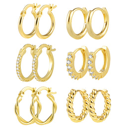 Gold Plated Earrings for Women, 6 Pairs 14k Gold Hoop Earrings for Women, Hypoallergenic Chunky Gold Earrings Jewelry Set Gifts
