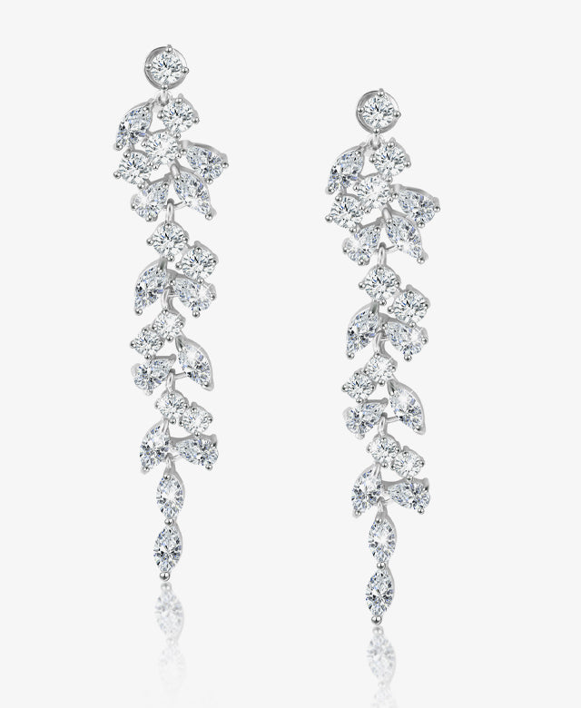 Long Floral Crystal Dangle Earrings