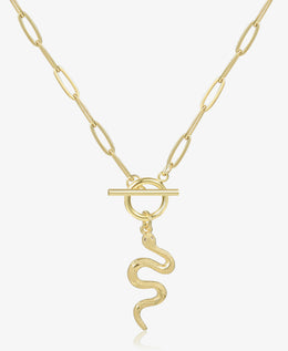 Gold Snake Pendant Paperclip Chain Necklace