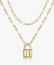 Paperclip Link Chain Padlock Necklace (2 Chains)