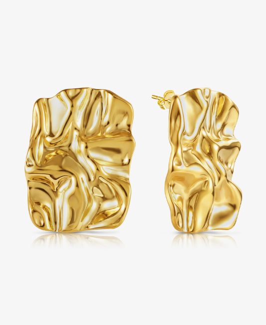 Chunky Rectangular Gold Earring Studs