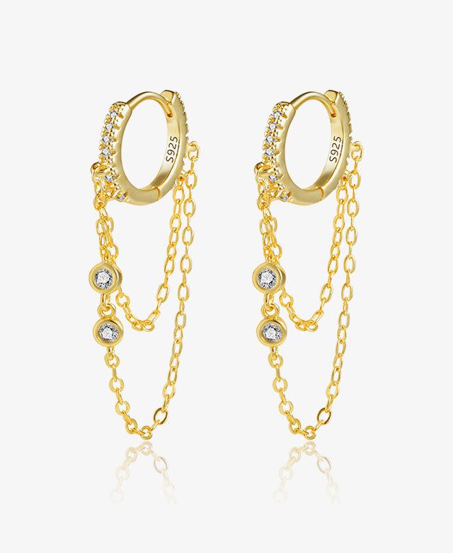 Drop Chain Hoop CZ Earrings