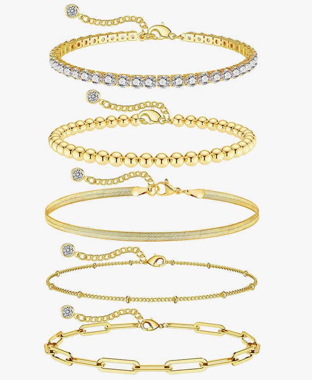 Gold Link Chain Bracelet Set