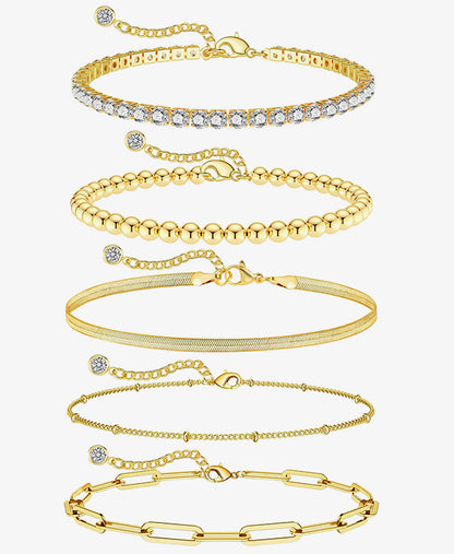 Gold Link Chain Bracelet Set