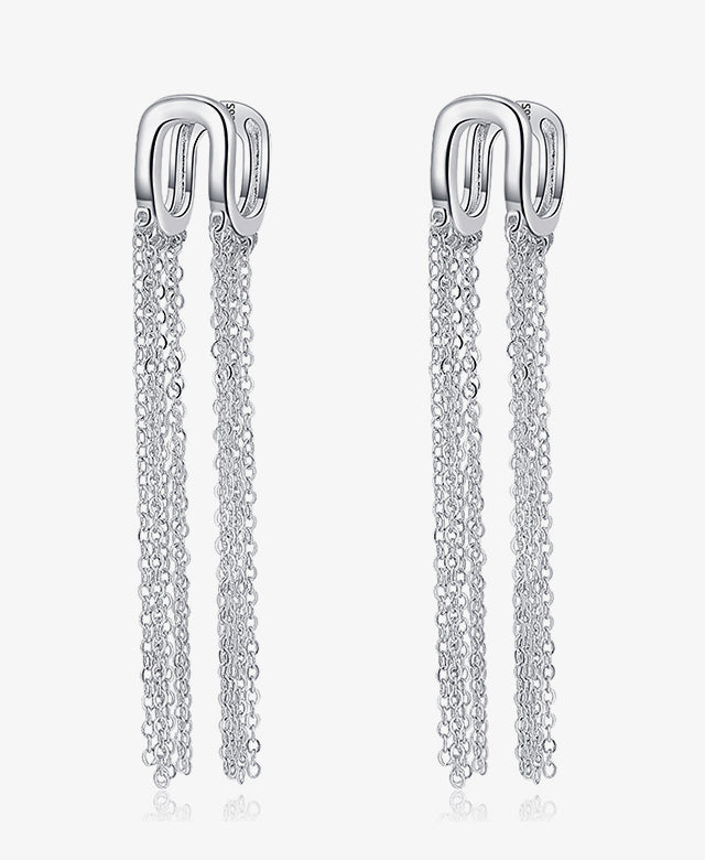 U-Shaped Hoop Chain Tassel Earrings