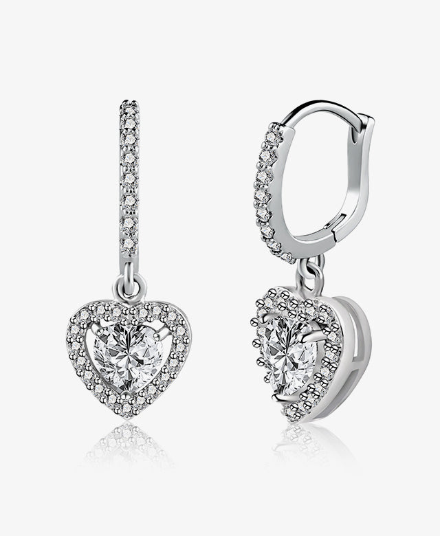 Silver CZ Heart Dangle Earrings