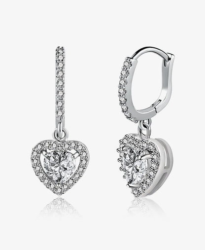 Silver CZ Heart Dangle Earrings