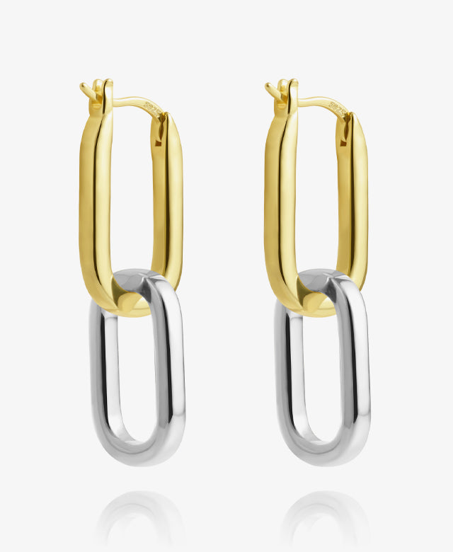 Two Tone Square Paperclip Drop Earrings