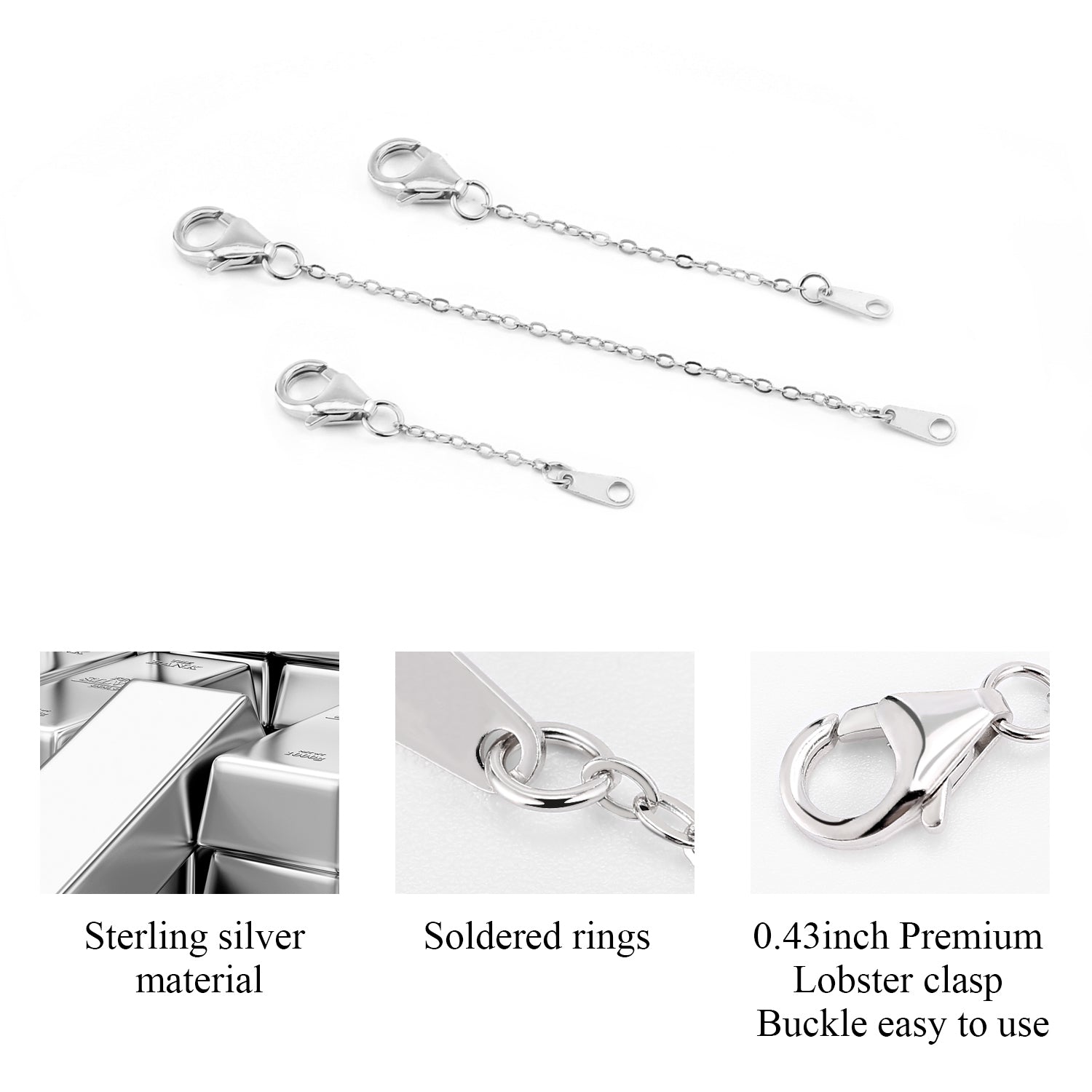 Flat Cross Chain Necklace Extender Set - 1, 2 & 3 Inch