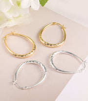 Alexcraft Silver Oval Hoop Earrings Hypoallergenic 14K Gold Plated Sterling Silver Lightweight Oval Hoop Earrings for Women