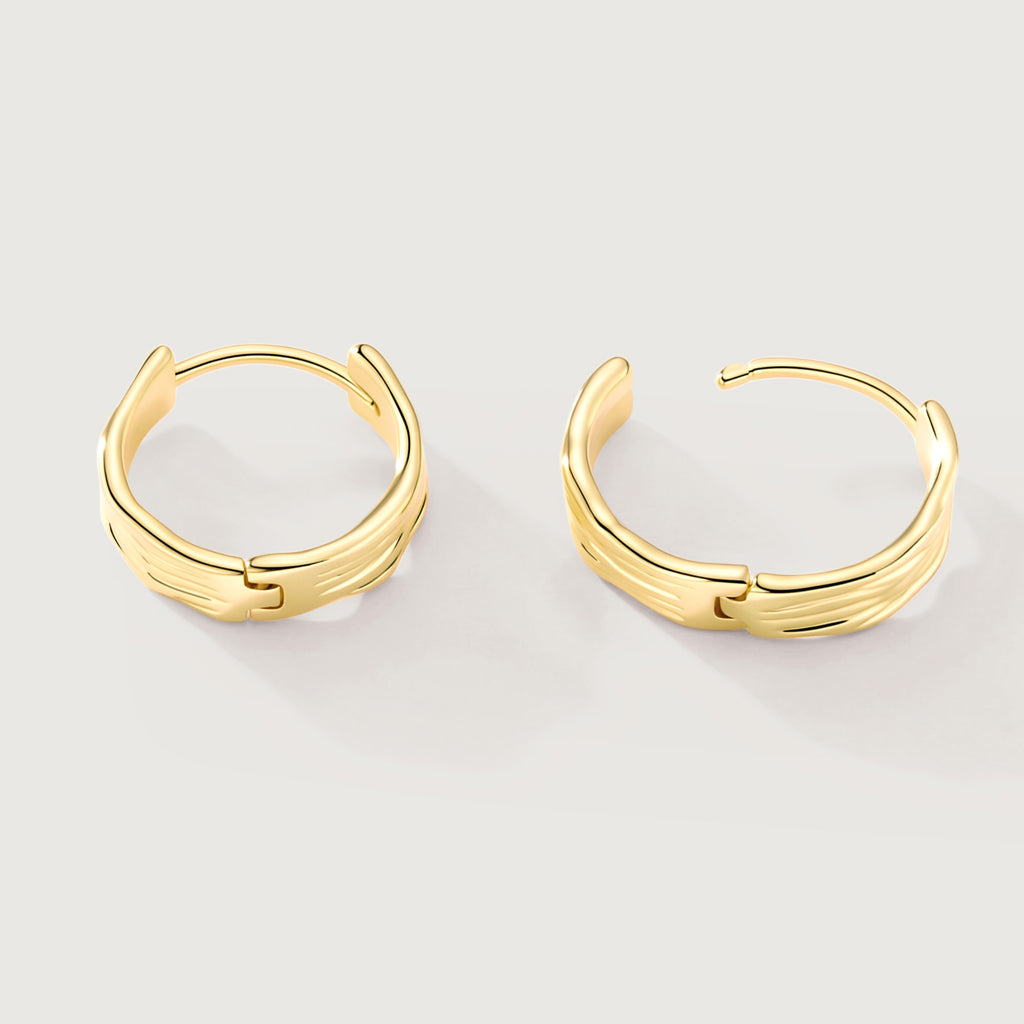 Flowline Textured Huggie Hoop Earrings in 14K Gold-Tone Hinged Closure Back View on White Background