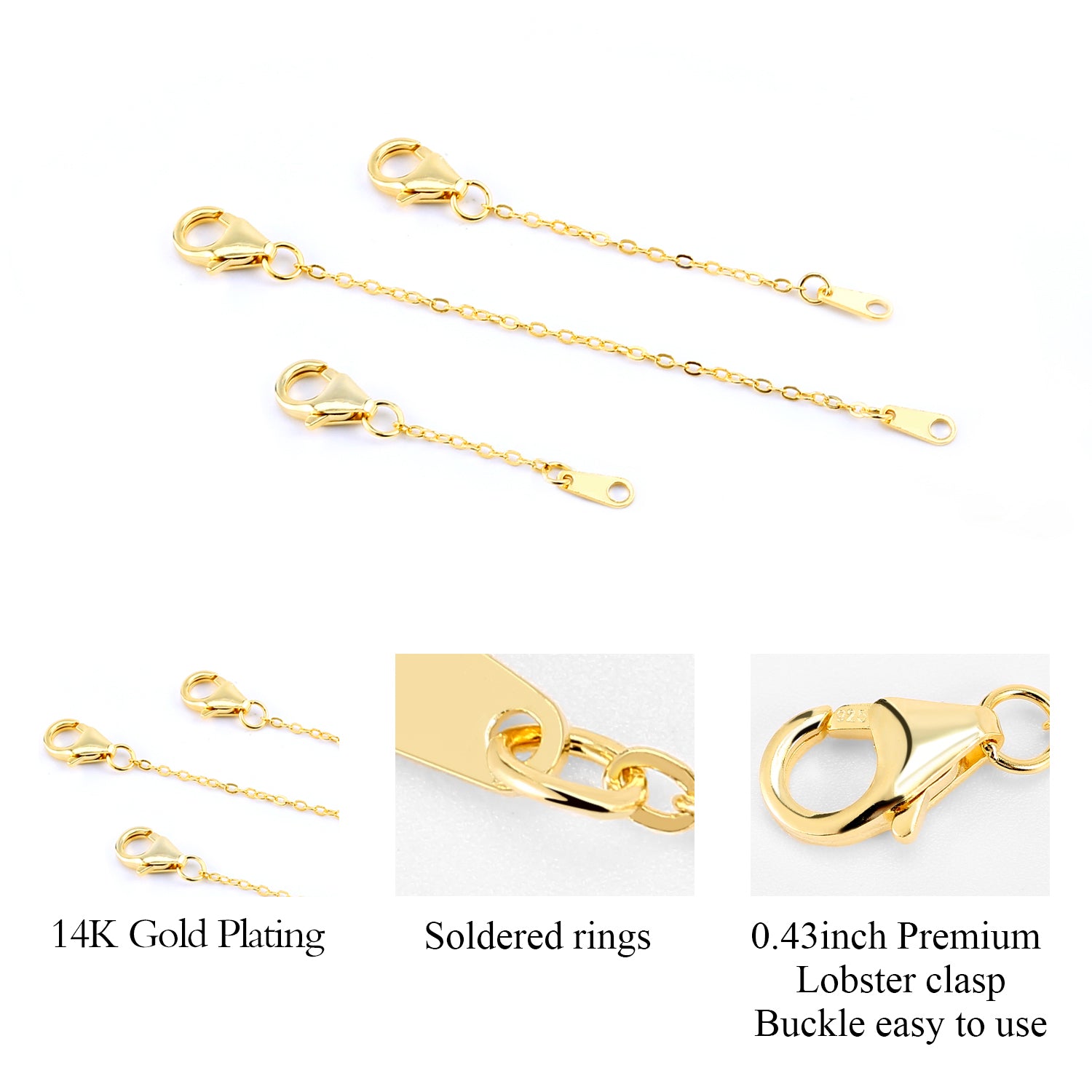 Flat Cross Chain Necklace Extender Set - 1, 2 & 3 Inch