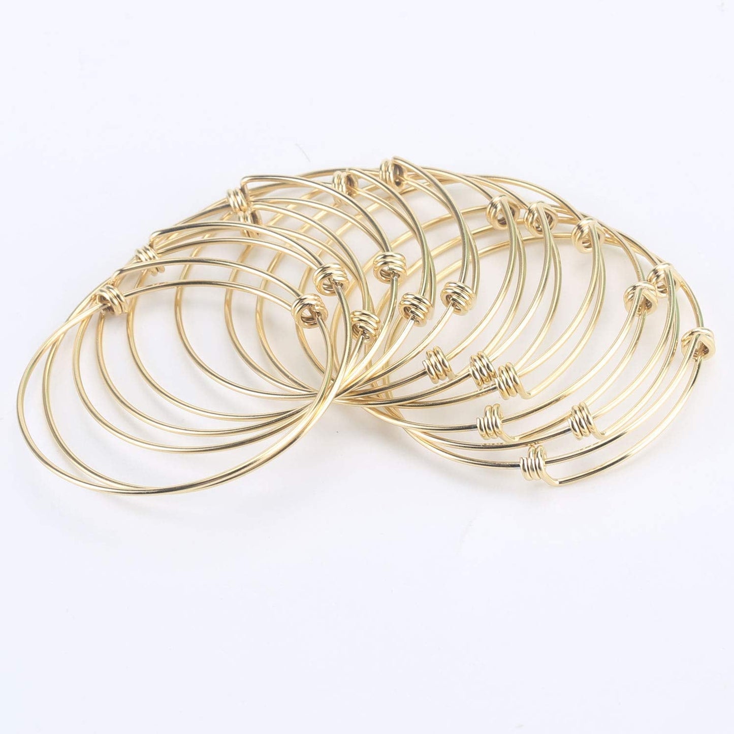 12 PCS Gold Plated Stainless Steel Wire Blank Adjustable Bangle Bracelet 2.6 - 3 Inches - Alexcraft®