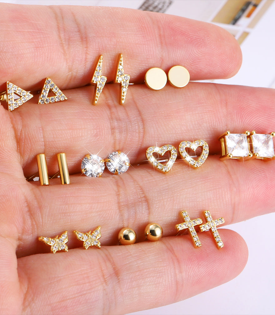 Irregular Gold Stud Earrings Set