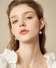 Elegant CZ Heart Dangle Earrings