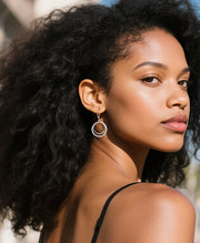 Double Circle Textured Drop Earrings