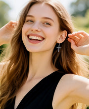 Pavé Cross Drop Earrings