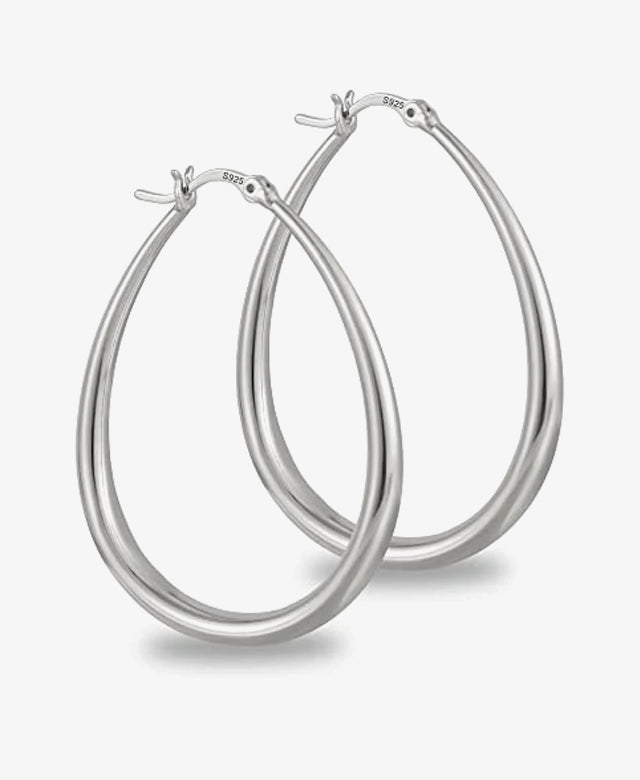 Large Silver Oval Hoop Earrings