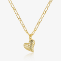 Gold Figaro heart pendant necklace with geometric textured heart charm