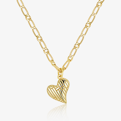 Gold Figaro heart pendant necklace with geometric textured heart charm
