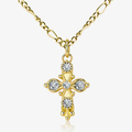 Gold dainty cross necklace with crystal-like stones pendant
