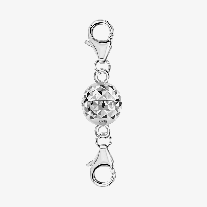 Silver disco ball magnetic necklace clasp with faceted round bead and loop ends