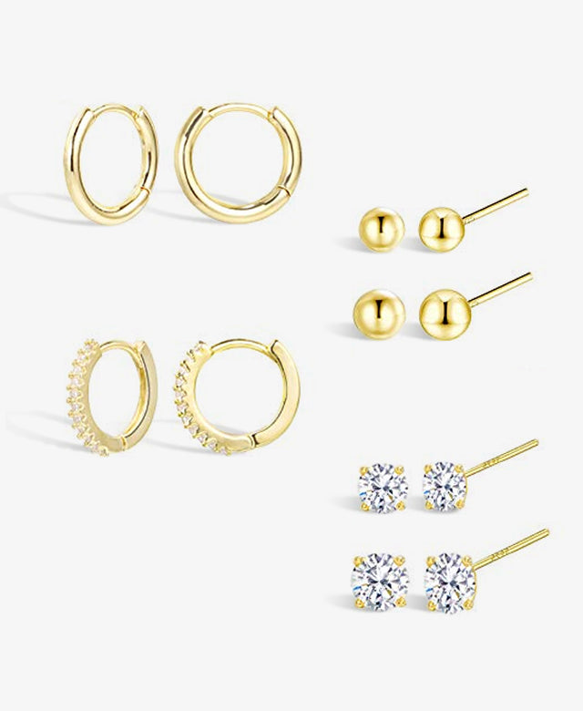 14K Gold Plated Multiple Pierced Earrings Set
