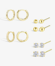 Hoop Earring Sets for Multiple Piercing | 14K Gold Plated Studs Earrings and Hoops Set Hypoallergenic Small Hoop CZ Ball Studs Earrings for Women（6 Pairs）