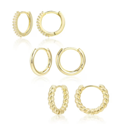 3 Pairs Hoop Earrings Set for Woman, 14K Gold Plated Hypoallergenic Gold Huggie Hoops Earrings for Women Jewelry Gift