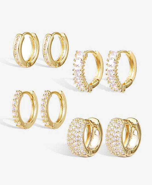 Exquisite Crystal Zirconia Small Gold Hoop Earrings Set