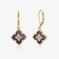Four-leaf clover drop earrings in lapis lazuli blue with crystal center