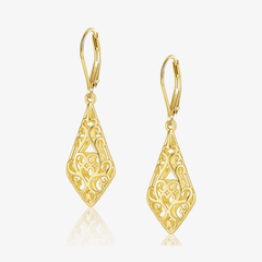 Geometric filigree drop earrings in gold-tone, teardrop lace-style design