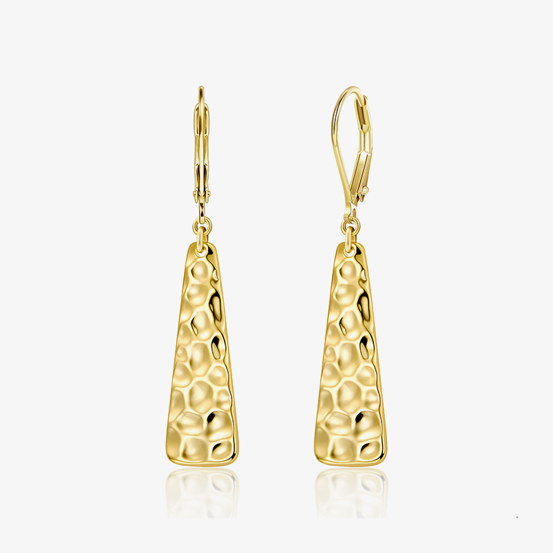 Hammered bar drop earrings, gold tone, textured teardrop bar with hook back