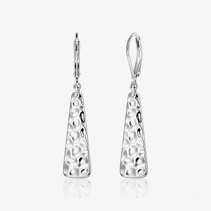 Hammered bar drop earrings, silver tone, textured teardrop bar with hook back